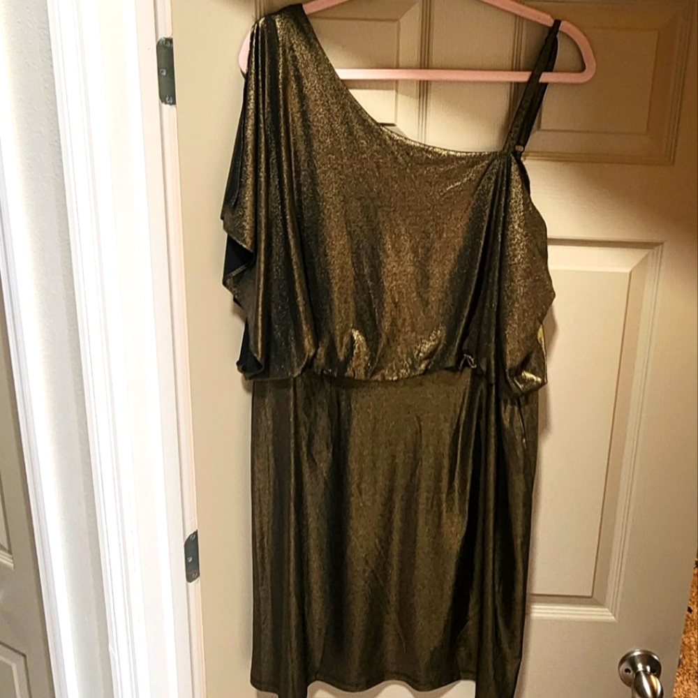 Soho metallic gold Dress 1 Shoulder Wedding Guest Formal Cocktail Valentines